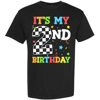 ItS My 2nd Birthday Boy 2 Two Racing Car Flag Race Car Garment-Dyed Heavyweight T-Shirt