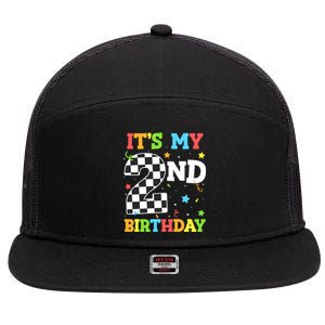 ItS My 2nd Birthday Boy 2 Two Racing Car Flag Race Car 7 Panel Mesh Trucker Snapback Hat