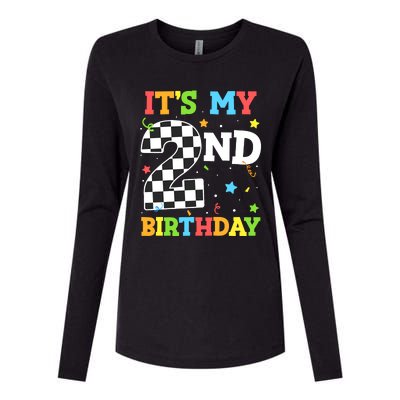 ItS My 2nd Birthday Boy 2 Two Racing Car Flag Race Car Womens Cotton Relaxed Long Sleeve T-Shirt