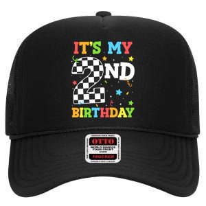 ItS My 2nd Birthday Boy 2 Two Racing Car Flag Race Car High Crown Mesh Back Trucker Hat