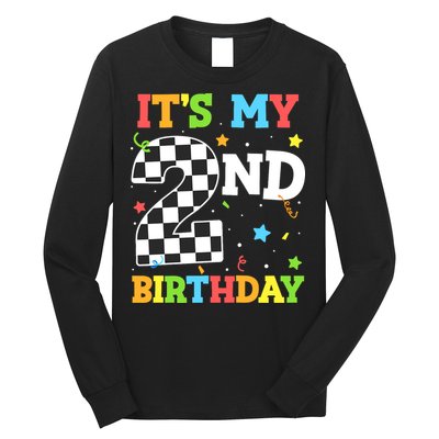 ItS My 2nd Birthday Boy 2 Two Racing Car Flag Race Car Long Sleeve Shirt