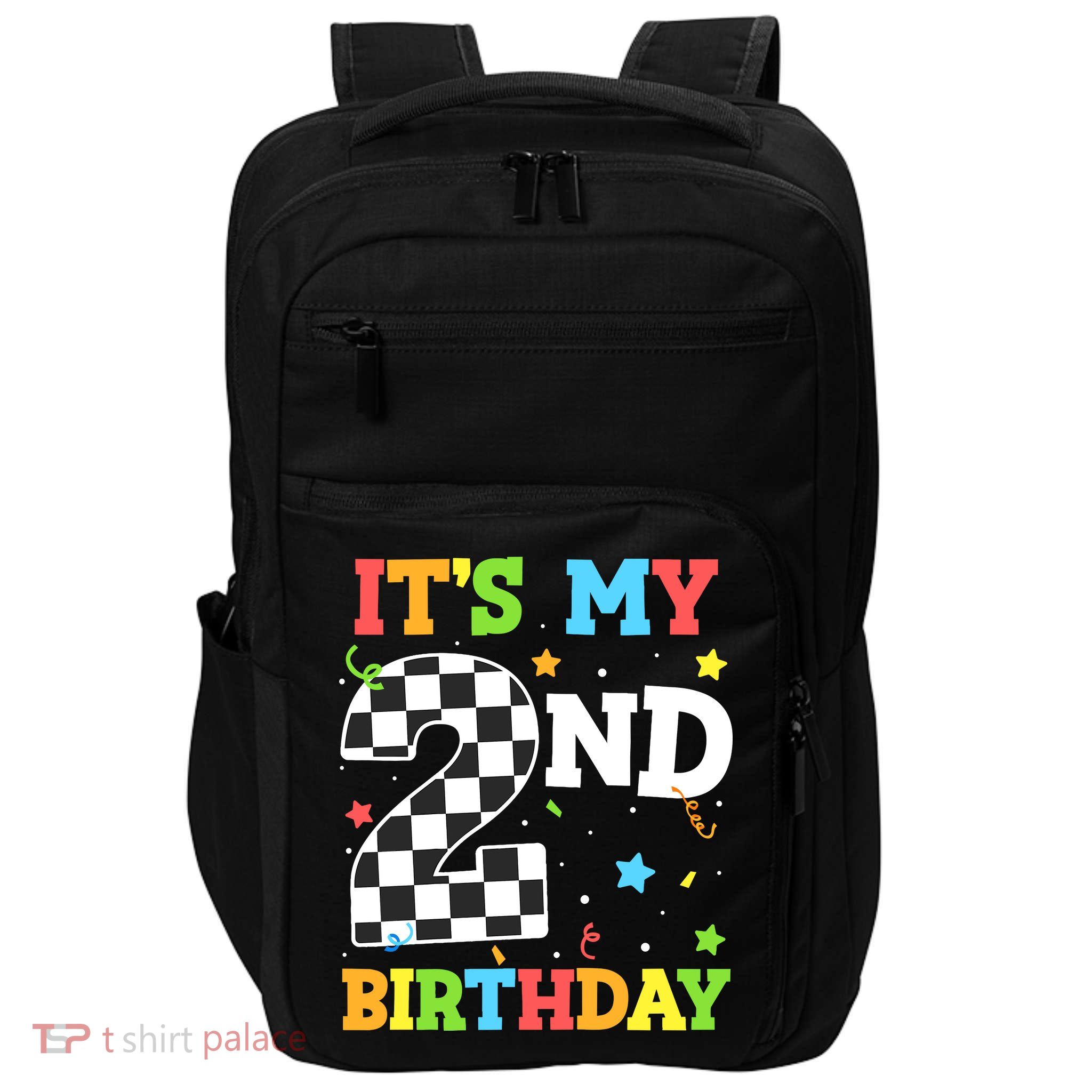 ItS My 2nd Birthday Boy 2 Two Racing Car Flag Race Car Impact Tech Backpack