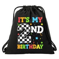 ItS My 2nd Birthday Boy 2 Two Racing Car Flag Race Car Drawstring Bag