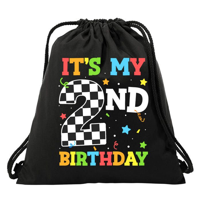 ItS My 2nd Birthday Boy 2 Two Racing Car Flag Race Car Drawstring Bag