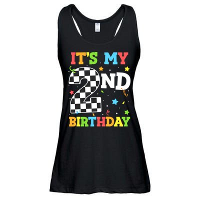 ItS My 2nd Birthday Boy 2 Two Racing Car Flag Race Car Ladies Essential Flowy Tank