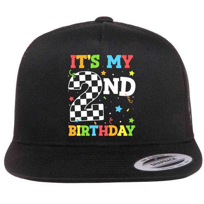 ItS My 2nd Birthday Boy 2 Two Racing Car Flag Race Car Flat Bill Trucker Hat