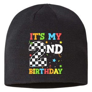 ItS My 2nd Birthday Boy 2 Two Racing Car Flag Race Car Sustainable Beanie