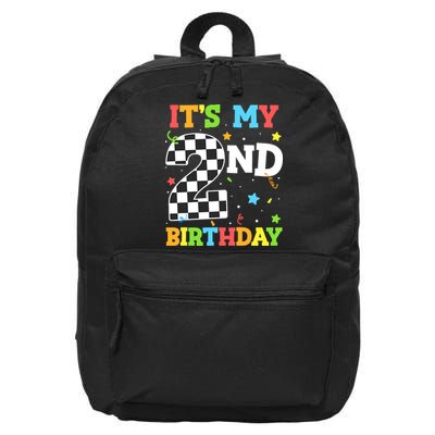 ItS My 2nd Birthday Boy 2 Two Racing Car Flag Race Car 16 in Basic Backpack