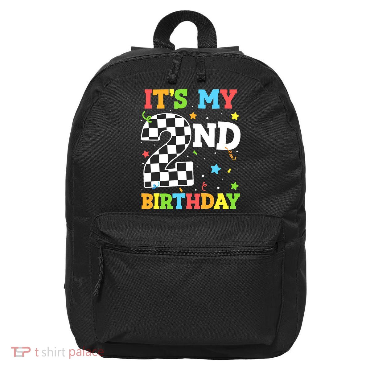 ItS My 2nd Birthday Boy 2 Two Racing Car Flag Race Car 16 in Basic Backpack
