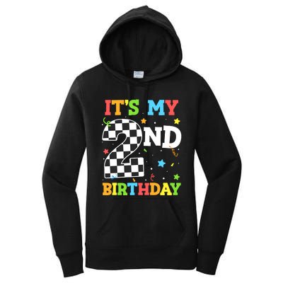 ItS My 2nd Birthday Boy 2 Two Racing Car Flag Race Car Women's Pullover Hoodie