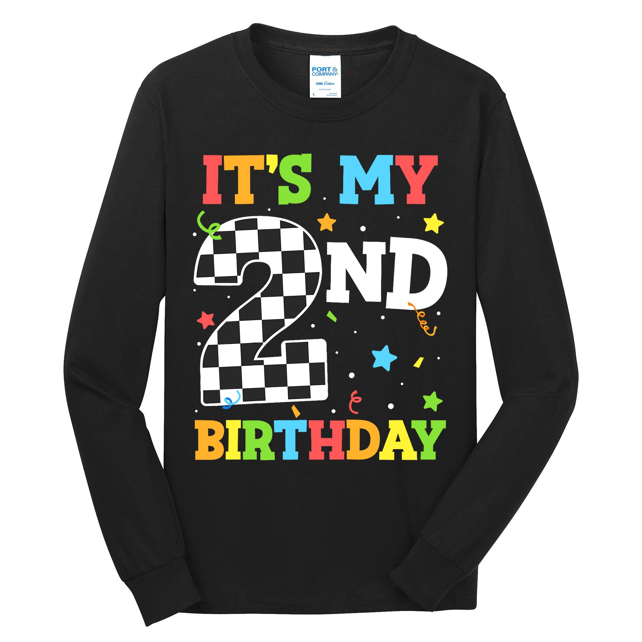 ItS My 2nd Birthday Boy 2 Two Racing Car Flag Race Car Tall Long Sleeve T-Shirt