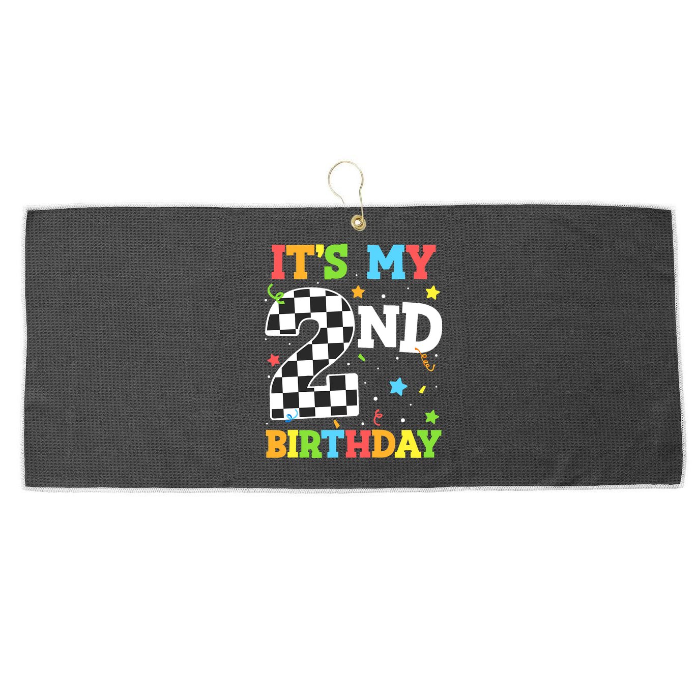 ItS My 2nd Birthday Boy 2 Two Racing Car Flag Race Car Large Microfiber Waffle Golf Towel