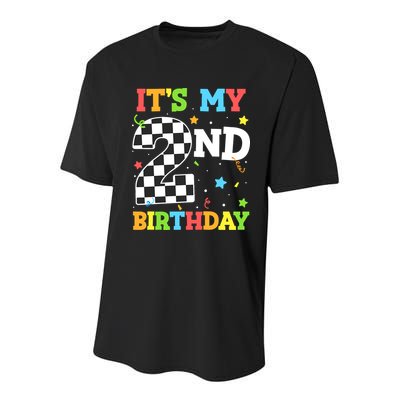 ItS My 2nd Birthday Boy 2 Two Racing Car Flag Race Car Youth Performance Sprint T-Shirt