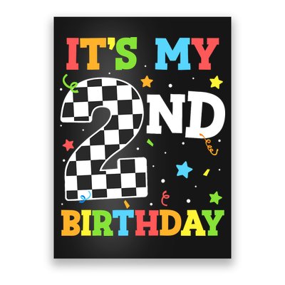 ItS My 2nd Birthday Boy 2 Two Racing Car Flag Race Car Poster