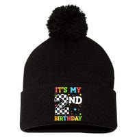 ItS My 2nd Birthday Boy 2 Two Racing Car Flag Race Car Pom Pom 12in Knit Beanie