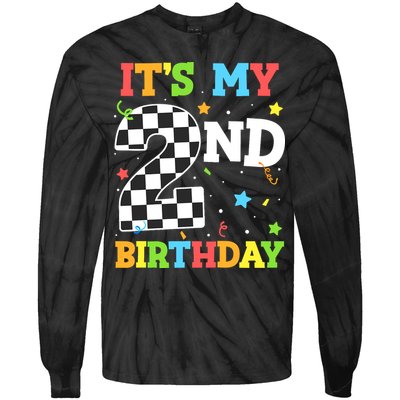 ItS My 2nd Birthday Boy 2 Two Racing Car Flag Race Car Tie-Dye Long Sleeve Shirt