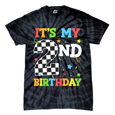 ItS My 2nd Birthday Boy 2 Two Racing Car Flag Race Car Tie-Dye T-Shirt