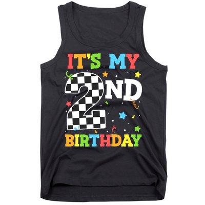 ItS My 2nd Birthday Boy 2 Two Racing Car Flag Race Car Tank Top