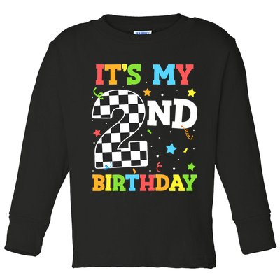 ItS My 2nd Birthday Boy 2 Two Racing Car Flag Race Car Toddler Long Sleeve Shirt