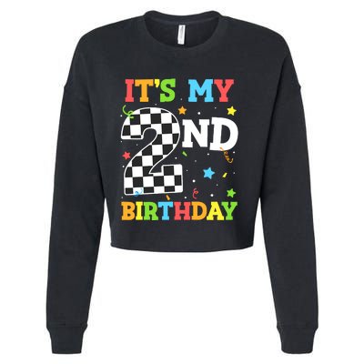 ItS My 2nd Birthday Boy 2 Two Racing Car Flag Race Car Cropped Pullover Crew