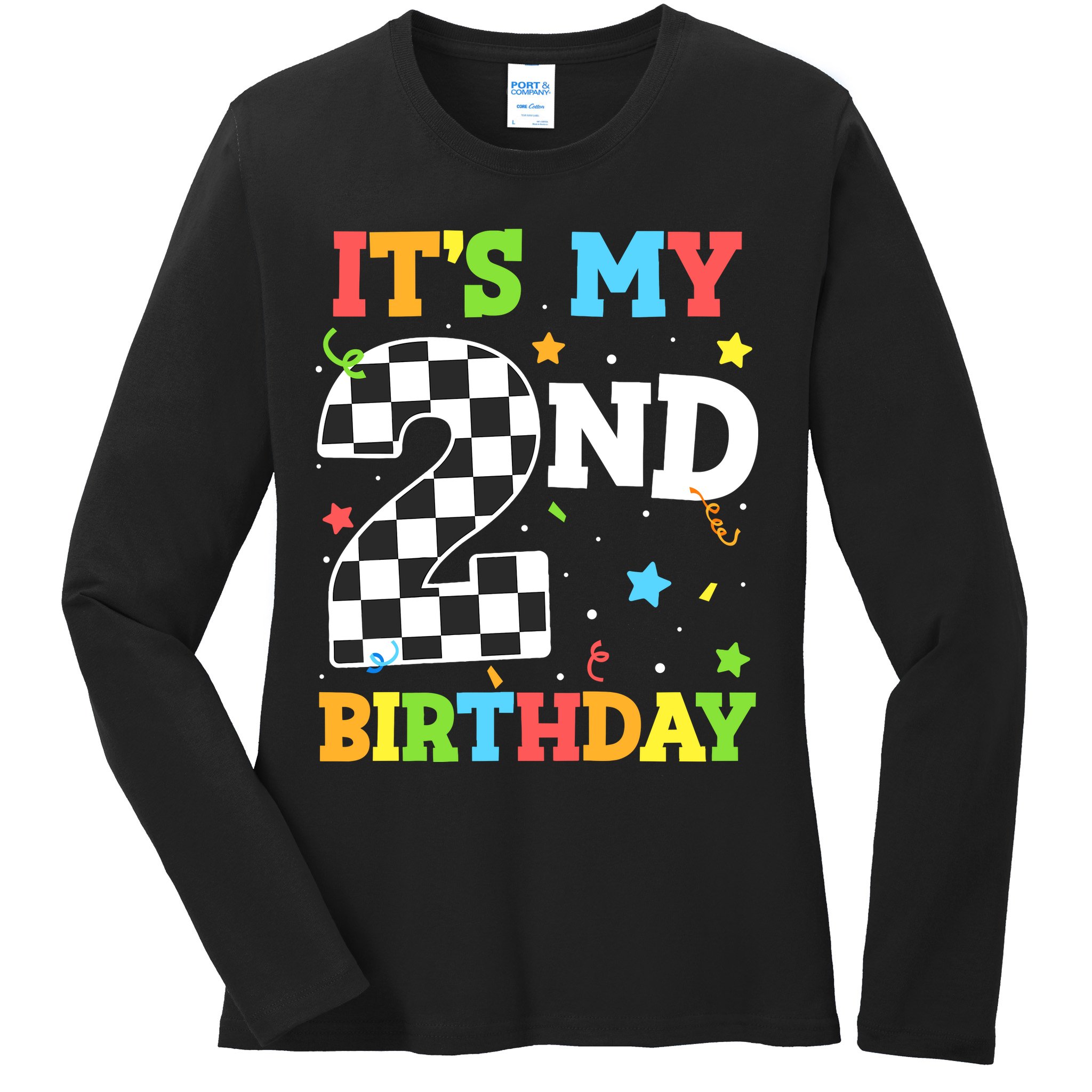 ItS My 2nd Birthday Boy 2 Two Racing Car Flag Race Car Ladies Long Sleeve Shirt