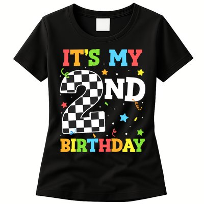 ItS My 2nd Birthday Boy 2 Two Racing Car Flag Race Car Womens T-Shirt
