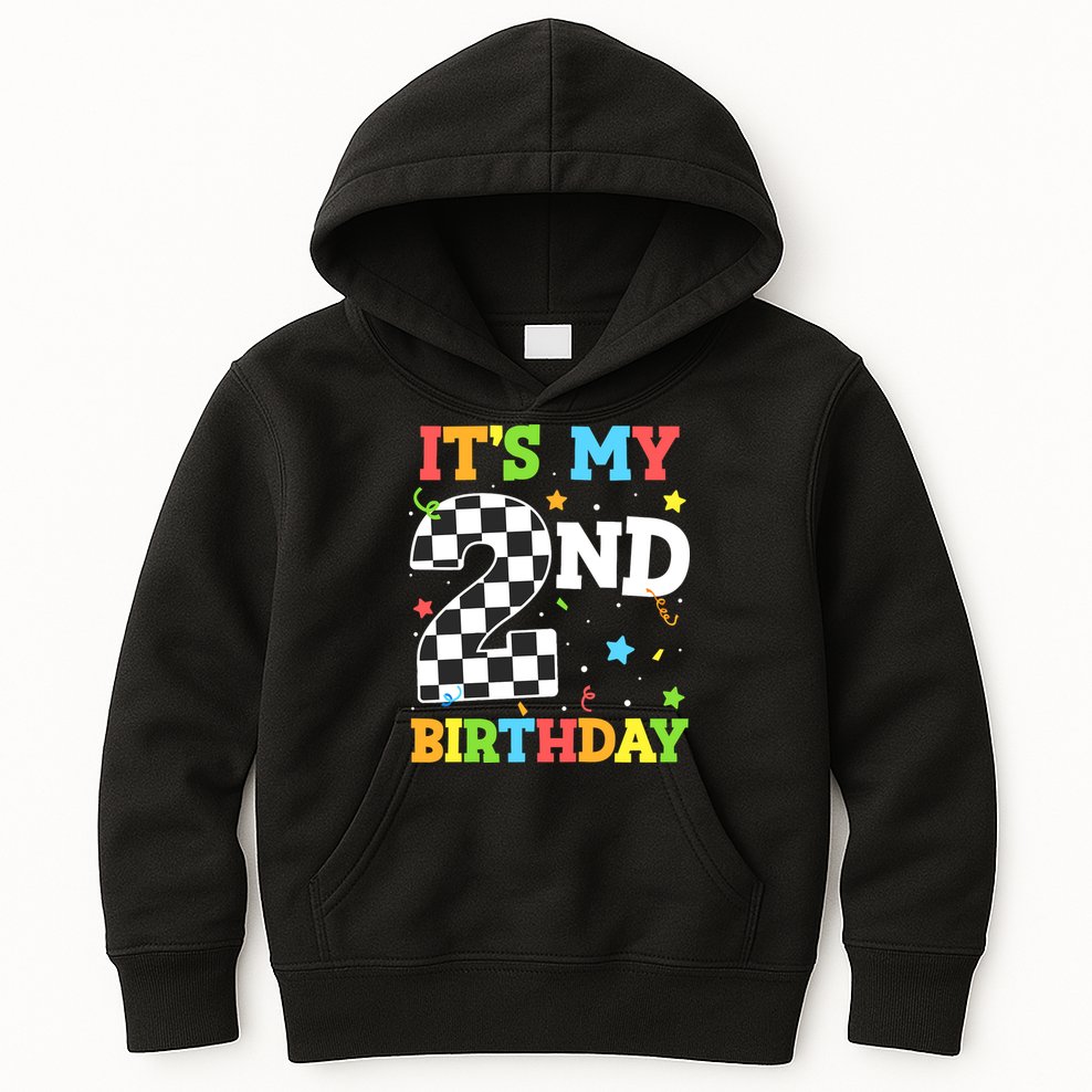ItS My 2nd Birthday Boy 2 Two Racing Car Flag Race Car Kids Hoodie
