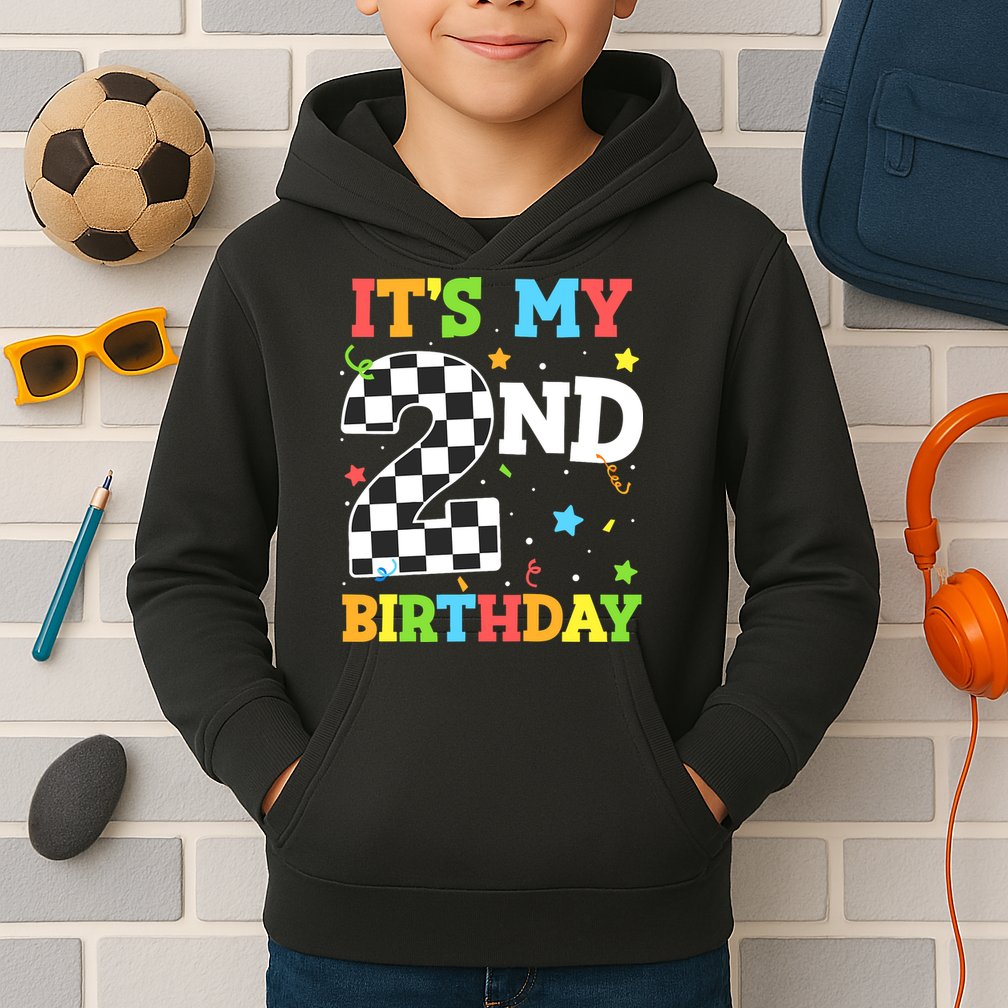 ItS My 2nd Birthday Boy 2 Two Racing Car Flag Race Car Kids Hoodie