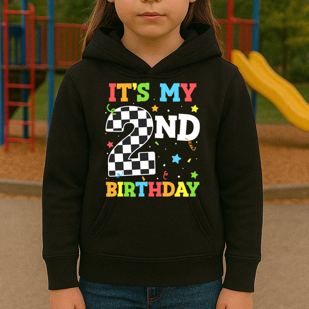 ItS My 2nd Birthday Boy 2 Two Racing Car Flag Race Car Kids Hoodie
