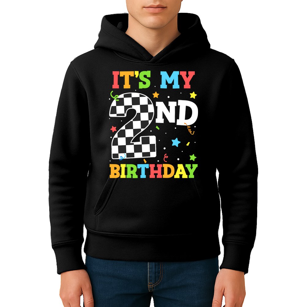 ItS My 2nd Birthday Boy 2 Two Racing Car Flag Race Car Kids Hoodie