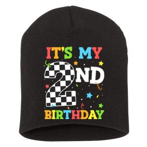 ItS My 2nd Birthday Boy 2 Two Racing Car Flag Race Car Short Acrylic Beanie