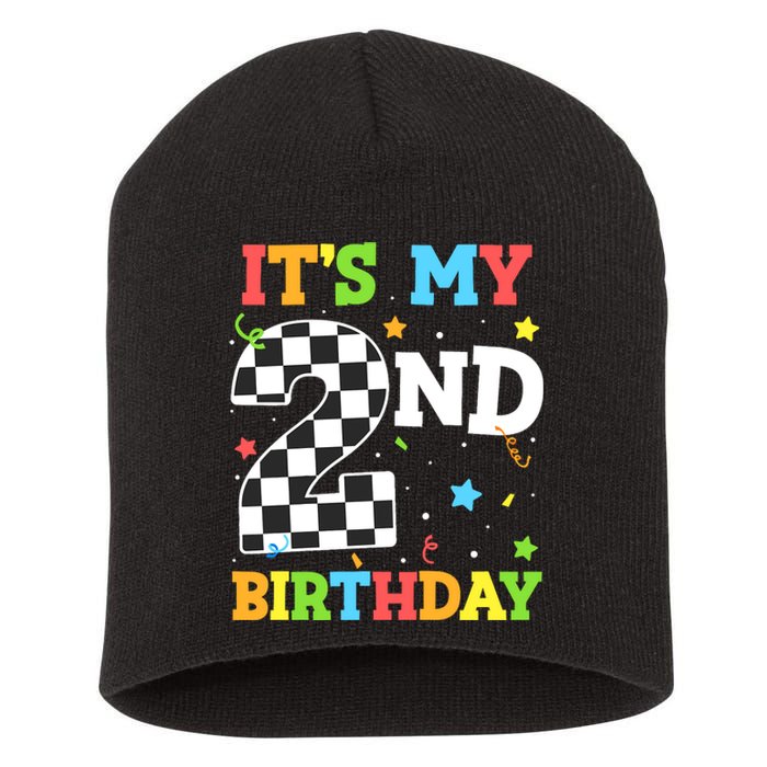 ItS My 2nd Birthday Boy 2 Two Racing Car Flag Race Car Short Acrylic Beanie