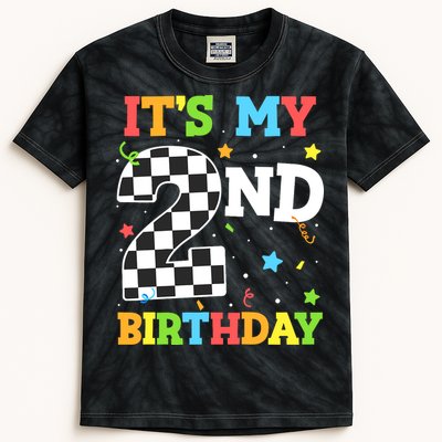 ItS My 2nd Birthday Boy 2 Two Racing Car Flag Race Car Kids Tie-Dye T-Shirt