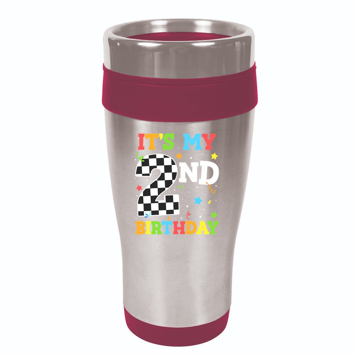 ItS My 2nd Birthday Boy 2 Two Racing Car Flag Race Car 16oz Travel Tumbler