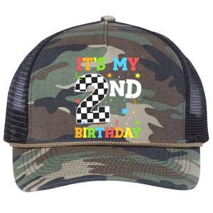 ItS My 2nd Birthday Boy 2 Two Racing Car Flag Race Car Retro Rope Trucker Hat Cap