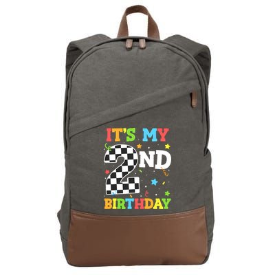ItS My 2nd Birthday Boy 2 Two Racing Car Flag Race Car Cotton Canvas Backpack