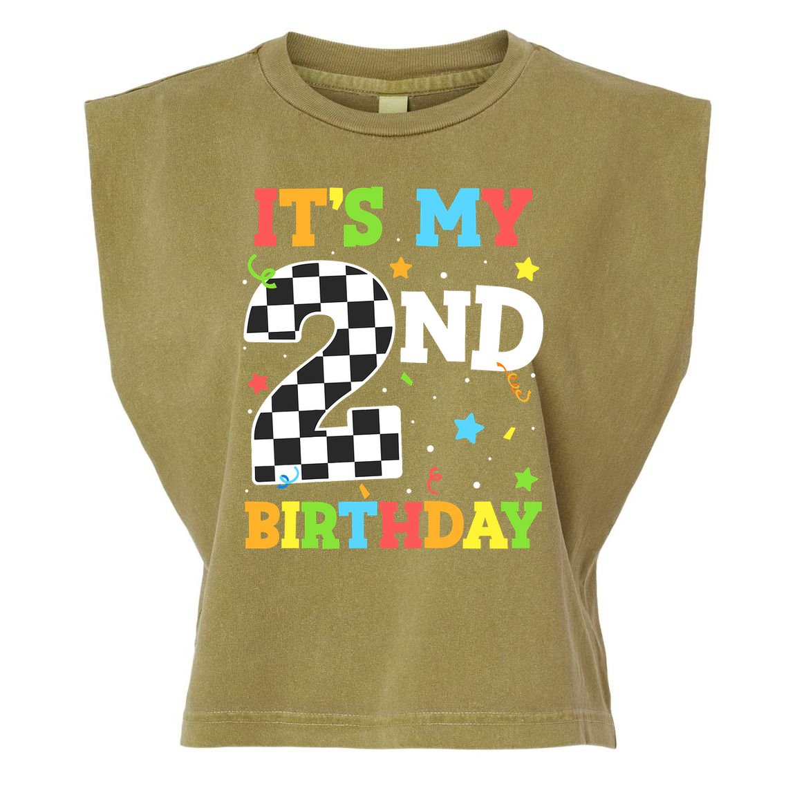ItS My 2nd Birthday Boy 2 Two Racing Car Flag Race Car Garment-Dyed Women's Muscle Tee