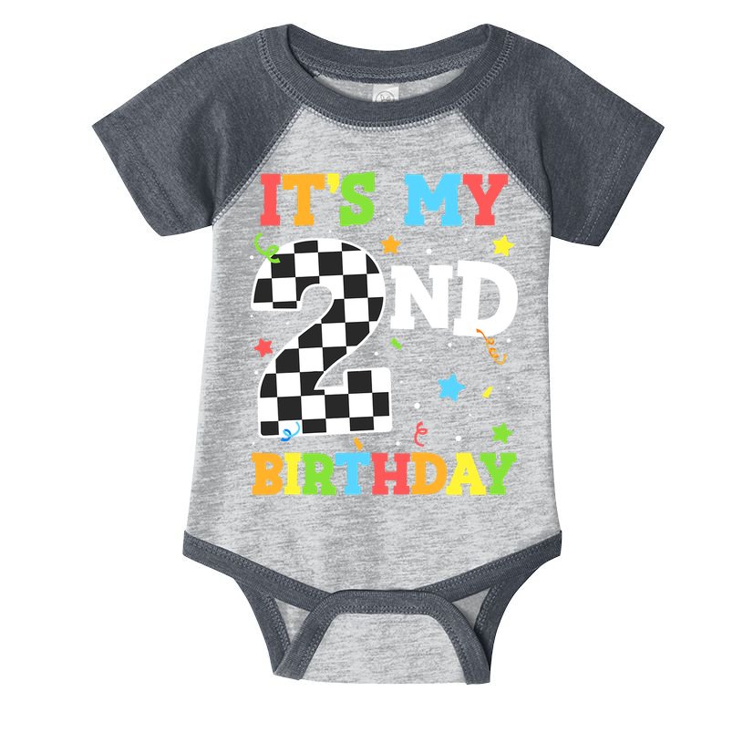 ItS My 2nd Birthday Boy 2 Two Racing Car Flag Race Car Infant Baby Jersey Bodysuit