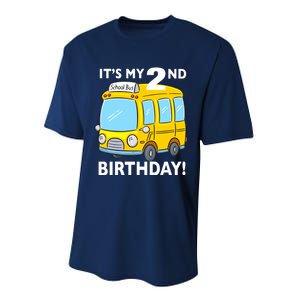 It's My 2nd Birthday School bus theme party 2 years old Performance Sprint T-Shirt