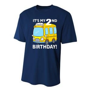 It's My 2nd Birthday School bus theme party 2 years old Youth Performance Sprint T-Shirt