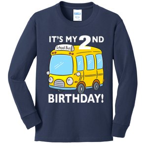 It's My 2nd Birthday School bus theme party 2 years old Kids Long Sleeve Shirt