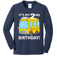 It's My 2nd Birthday School bus theme party 2 years old Kids Long Sleeve Shirt