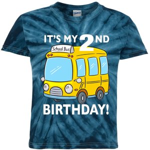 It's My 2nd Birthday School bus theme party 2 years old Kids Tie-Dye T-Shirt