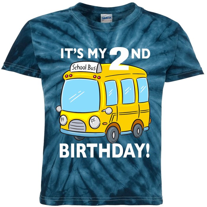 It's My 2nd Birthday School bus theme party 2 years old Kids Tie-Dye T-Shirt