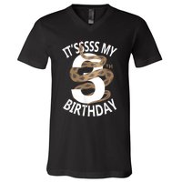 Its My 3rd Birthday 3 Years Old Snake Boy And Girl Party V-Neck T-Shirt