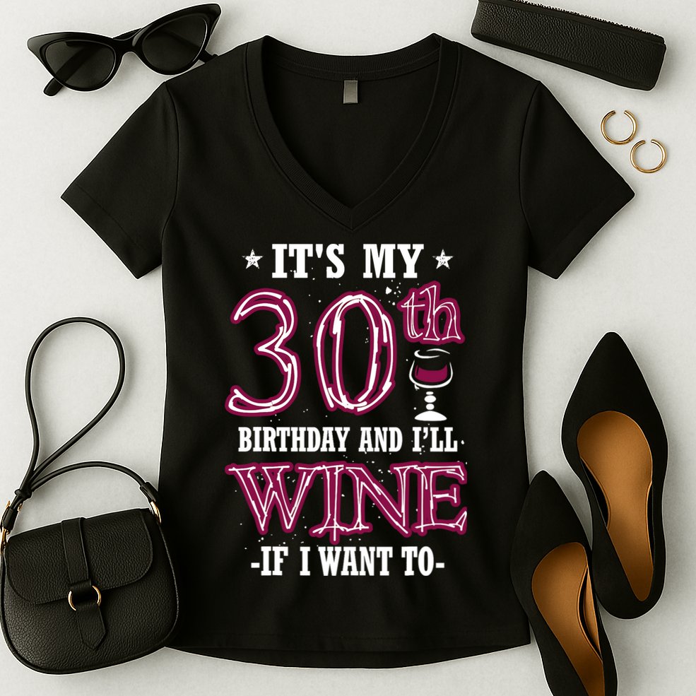 It's My 30th Birthday and I'll Wine If I Want To Women's V-Neck T-Shirt