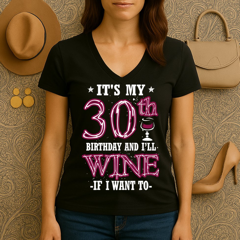 It's My 30th Birthday and I'll Wine If I Want To Women's V-Neck T-Shirt