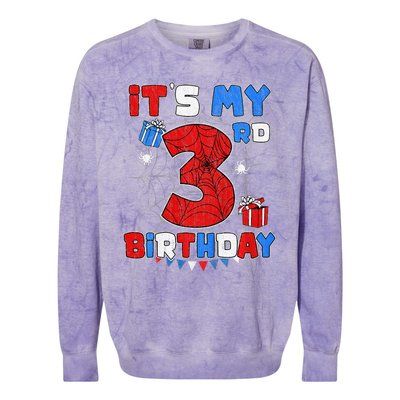 ItS My 3rd Birthday Spider Theme Party 3 Year Old Colorblast Crewneck Sweatshirt