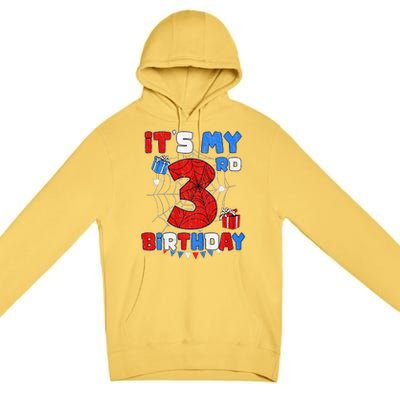 ItS My 3rd Birthday Spider Theme Party 3 Year Old Premium Pullover Hoodie