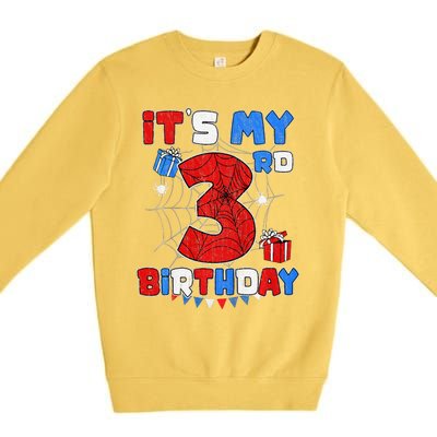 ItS My 3rd Birthday Spider Theme Party 3 Year Old Premium Crewneck Sweatshirt